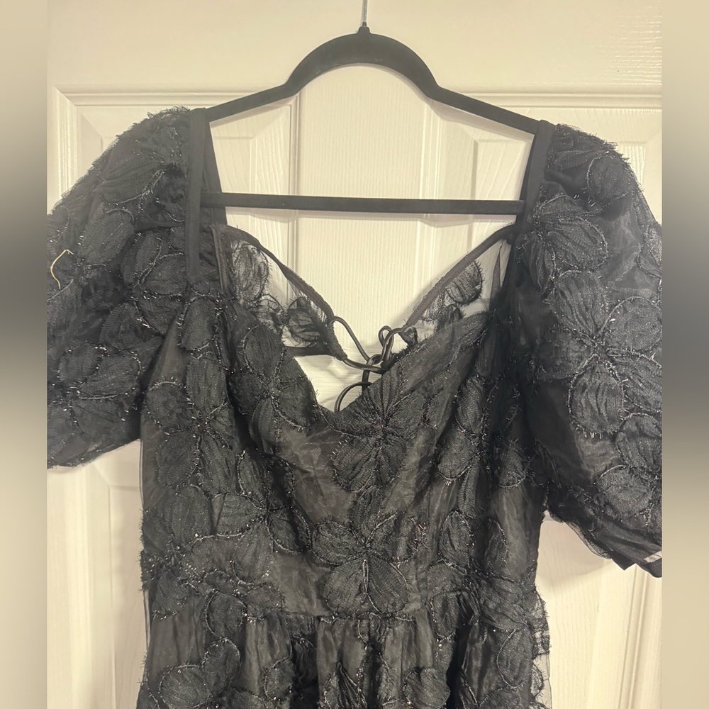 Black Embroidered Floral A-Line Formal Dress - Picture 6 of 8